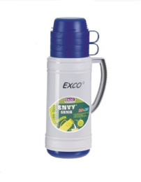 Термос  1,0л стеклянная колба узкое горло пластиковый корпус пластиковая ручка 2 крышки-кружки Exco EN 100