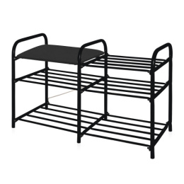 Этажерка для обуви металлическая Люкс 3 с мягким сиденьем 3 яруса 50х33х79см, черный/черный матовый Nika ЭТЛ3-1/Ч