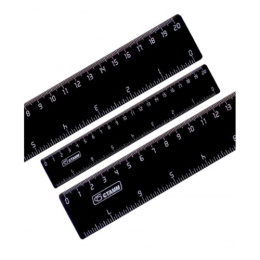 Линейка пластиковая 20см широкая, 2 шкалы см/дюймы, черная ЛН107