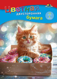 Бумага цветная 16 листов  8 цветов двухсторонняя Котенок сладкоежка С0235-42