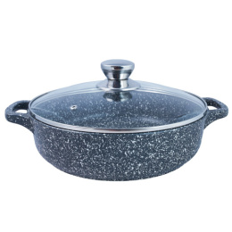 Жаровня алюминиевая литая с антиприг. мраморным покрытием Мрамор d-26см со стеклян. крышкой двумя металл. ручками Традиция ТМ9263