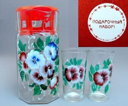 Набор стеклянный  7 предметов (кувшин + 6 стаканов) Фиалки, в п/у Красота стекла 930/70