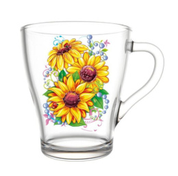 Кружка стеклянная 250мл Грация Подсолнух Декостек 2018-Д