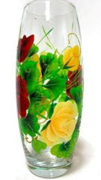 Ваза для цветов стеклянная бочонок h-26см Flora Розы, прозрачный/художка, в п/у Декор-Стиль Н 43966