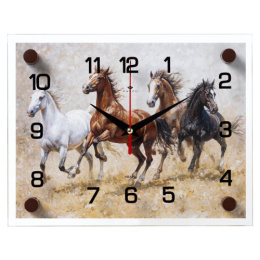 Часы настенные прямоугольные 26 х 20см Лошади Рубин 2026-056
