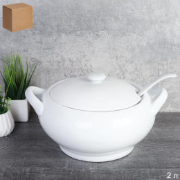 Супница фарфоровая с двумя ручками 2,0л с крышкой, с половником, белый, в картон/у EWQ-33/745590