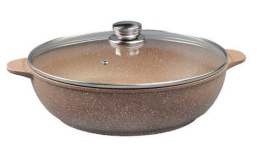 Жаровня алюминиевая литая с антиприг. мраморным покрытием Алтай d-32см со стеклян. крышкой с двумя ручками Гардарика 1832-07-10