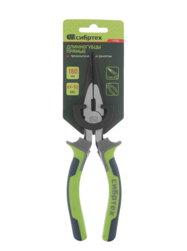 Длинногубцы прямые 180мм обрезиненные (трехкомпонентные) ручки, фосфатирование Сибртех 17156