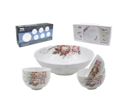 Набор салатников стеклокерамических  7шт. (1шт.-200мм/1020мл, 6шт.-110мм/250мл) Чайные розы, в п/у Lavenir 7PCS YF20032