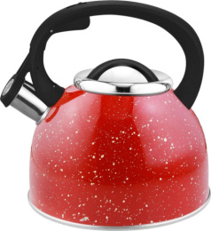 Чайник из нержавеющей стали со свистком 2,5л черная ручка, Arte красный Mallony 005174