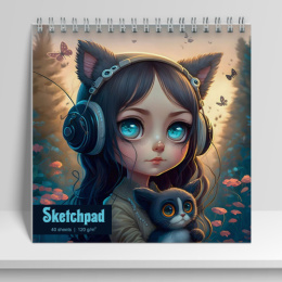 Тетрадь  40 листов скетчбук Девочка с котенком, гребень 14299