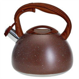 Чайник из нержавеющей стали со свистком 3,0л коричневая ручка, коричневый гранит Alpenkok AK-520