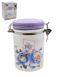 Банка для сыпучих керамическая (доломит) с клипсой  650мл Сиреневый букет, в п/у Lavenir HC800-P85