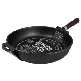 Сковорода глубокая чугунная 28см без крышки деревянная ручка My real iron cook XG728N