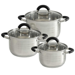 Набор посуды из нержавеющей стали  6 предм. кастрюли 2,2л 3л 4л, стеклянные крышки, Master Webber BE-623/6