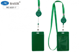 Бейдж 105х65мм с держателем - рулеткой, кожзам, два карманчика, зеленый МС-6301-7