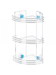 Полка угловая стальная хромированная 3 яруса на присосках Бриллиант, синий 19х19х40см Рыжий кот W2672С/310779