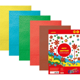 Фетр  5 цветов  5 листов цветной Devente, толщина 1мм, самоклеящийся, пластиковый пакет 8040690