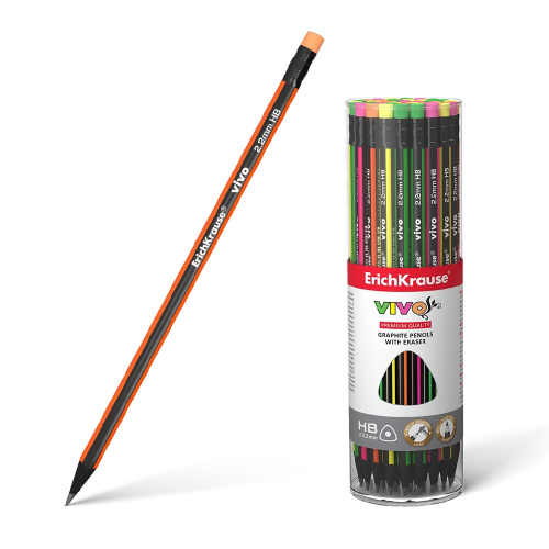 Карандаш чернографитный с ластиком ErichKrause Vivo, трехгранный 45623