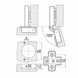 Петля мебельная накладная StahlBuro 362А Slide-On 2шт., хром StahlBuro 42273