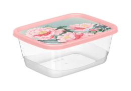 Контейнер для продуктов пластиковый  0,50л прямоугольный с декором Сад пионов, розовый Homver 223151508/04