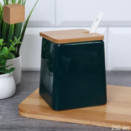 Сахарница керамическая 250мл с ложкой с деревянной крышкой, в инд/у CF391/726663