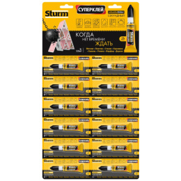 Суперклей "STURM", 3г, на мультикарте, 12 шт 07-17-17