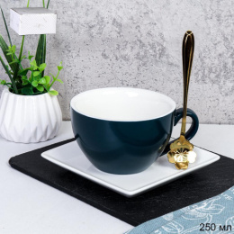 Чайная пара фарфоровая 250мл с ложкой, квадратное блюдце, в п/у HG-146/757590