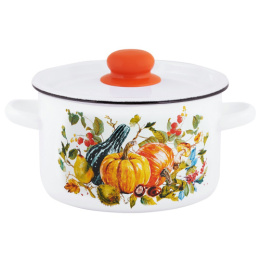 Кастрюля эмалированная  1,5л цилиндрическая с металл. крышкой с декором Осень Appetite 1с15с/1