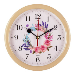 Будильник механический кварцевый d-15см Цветочный узор, бежевый Рубин В4-041