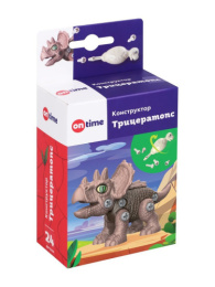 Конструктор пластиковый скрутка Динозавр Трицератопс, 24 детали + отвертка, в коробке On Time 45229