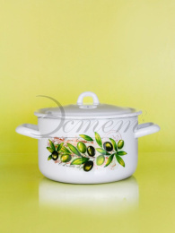 Кастрюля эмалированная  2,9л цилиндрическая с металл. крышкой с декором Оливы Тосканы Эстет ЭТ-72118