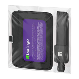 Бейдж  55х85мм Berlingo, держатель-рулетка с лентой 45см, кожзам, черный PDK_01012