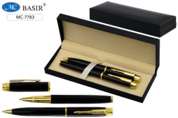 Набор подарочный (2 металлические ручки с поворотным механизмом, корпус черно-золотой, чернила синие) МС-7783