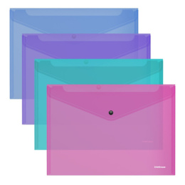 Папка с кнопкой А4 ErichKrause Glossy Vivid, полупрозрачная ассорти 50314