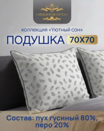 Подушка 68х68см Гусиный пух 80% / перо 20% (тик смесовый, кант), в сумке, Коллекция Уютный сон Империя пуха ИП134