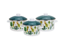 Эмаль набор посуды Магн 3 предм. кастрюли цилиндрические с металл. крышками 2л, 3л, 4л Пряные травы белый Эмаль Магнитогорск 2-3225/6