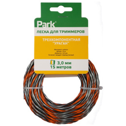 Леска для триммера трехкомпонентная квадратная перекрученная 3,0мм, 15м, Ураган Park 990671