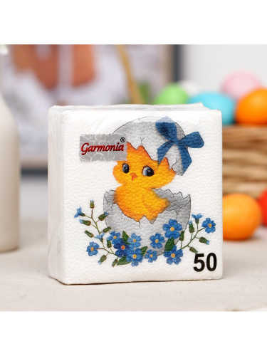 Салфетки бумажные  50шт. 24х24см однослойные Цыпленок Garmonia 4843810