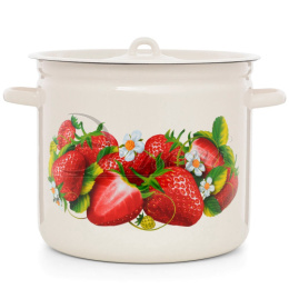Кастрюля эмалированная 12,0л цилиндрическая с металл. крышкой с декором Клубника Эстет ЭТ-72696
