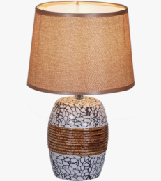 Лампа настольная с текстил. абажуром 40Вт цоколь - Е14 d-18см h-30см основание - керамика, коричневый Reluce 15687-0.7-01DY