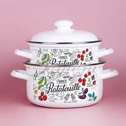 Эмаль набор посуды Эстет 2 предм. кастрюли цилиндрические с металл. крышками 2л, 3л Рататуй Эстет ЭТ-72764
