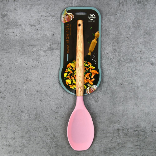 Ложка силиконовая 31см деревянная ручка Бон-роз Мультидом DA50-187