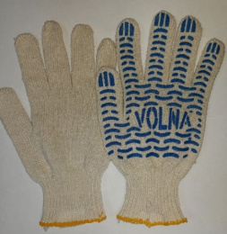 Перчатки хлопчатобумажные с ПВХ Волна Люкс, класс вязки 7, 5-ти нитка Торговый путь