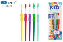 Кисти набор  5шт. нейлоновые №2, 4, 6, 12, 10 круглые и плоские с держателем для пальцев МС-6411