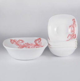 Набор салатников стеклокерамических  7шт. квадратные (1шт.-1200мл, 6шт.-400мл) Красный стебель, в п/у Olaff JY-S-7SB-10