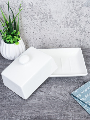 Масленка фарфоровая прямоугольная 14х11х7,7см, белый E-302/753273