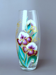 Ваза для цветов стеклянная бочонок h-26см d-12см Flora точки цветы роспись, в п/у Красота стекла 81/56