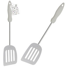 Лопатка стальная хромированная с прорезями, пластиковая белая ручка, Порто Мультидом AN50-23