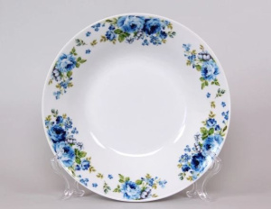 Тарелка фарфоровая глубокая 200мм/500мл Синие розы 1029093